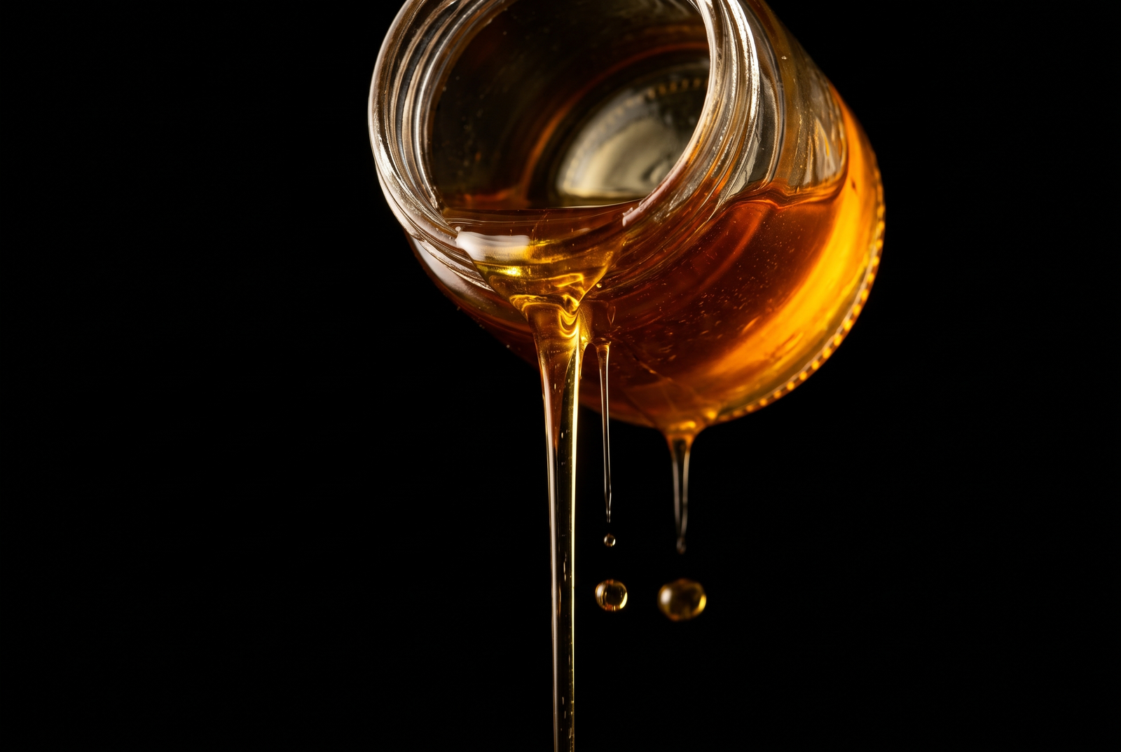 Golden ghee pouring against a black background — the clarified butter Ghips fries every chip in