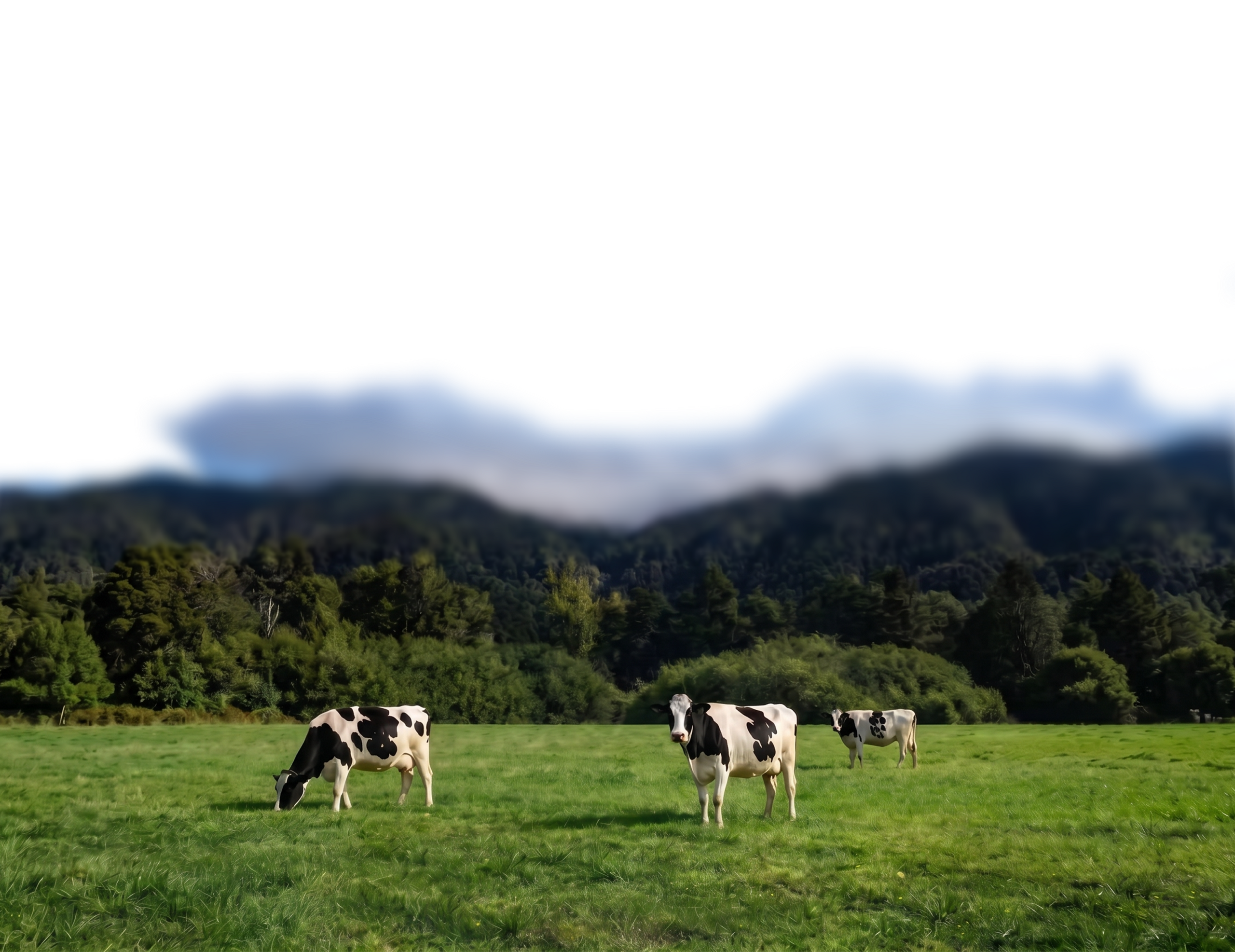 Rolling green pasture with grazing dairy cows