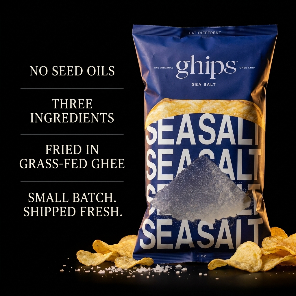 Ghips Sea Salt bag — no seed oils, three ingredients, fried in grass-fed ghee, small batch shipped fresh