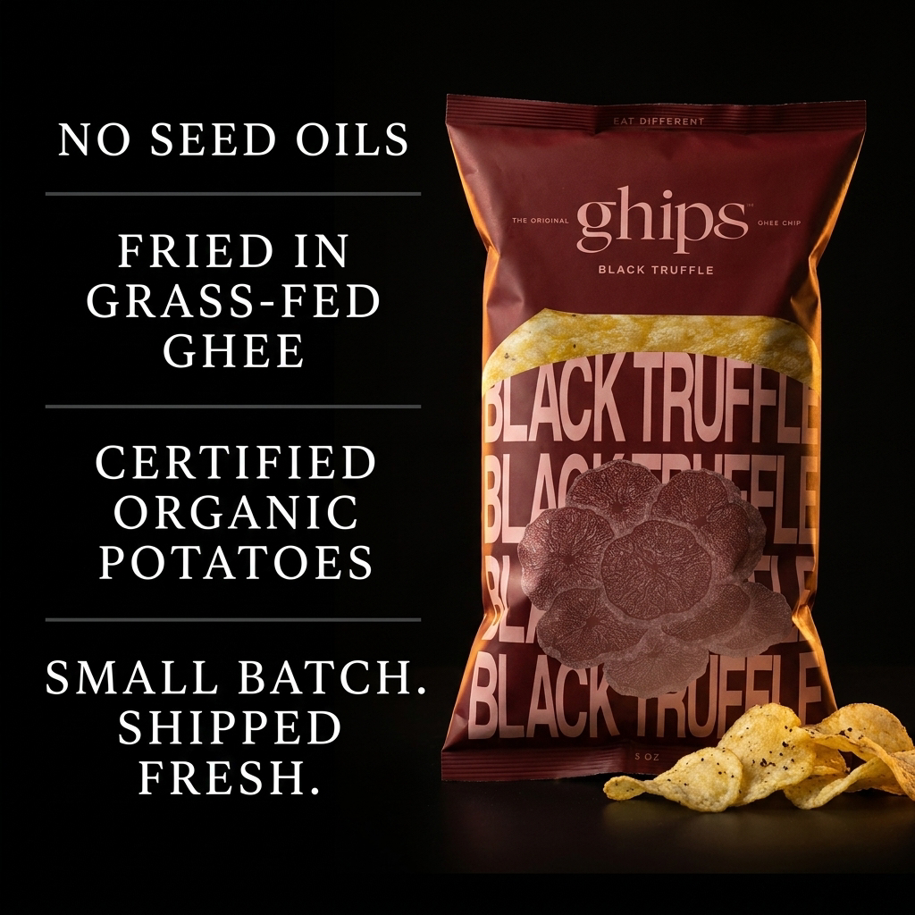 Ghips Black Truffle bag — no seed oils, fried in grass-fed ghee, certified organic potatoes, small batch shipped fresh
