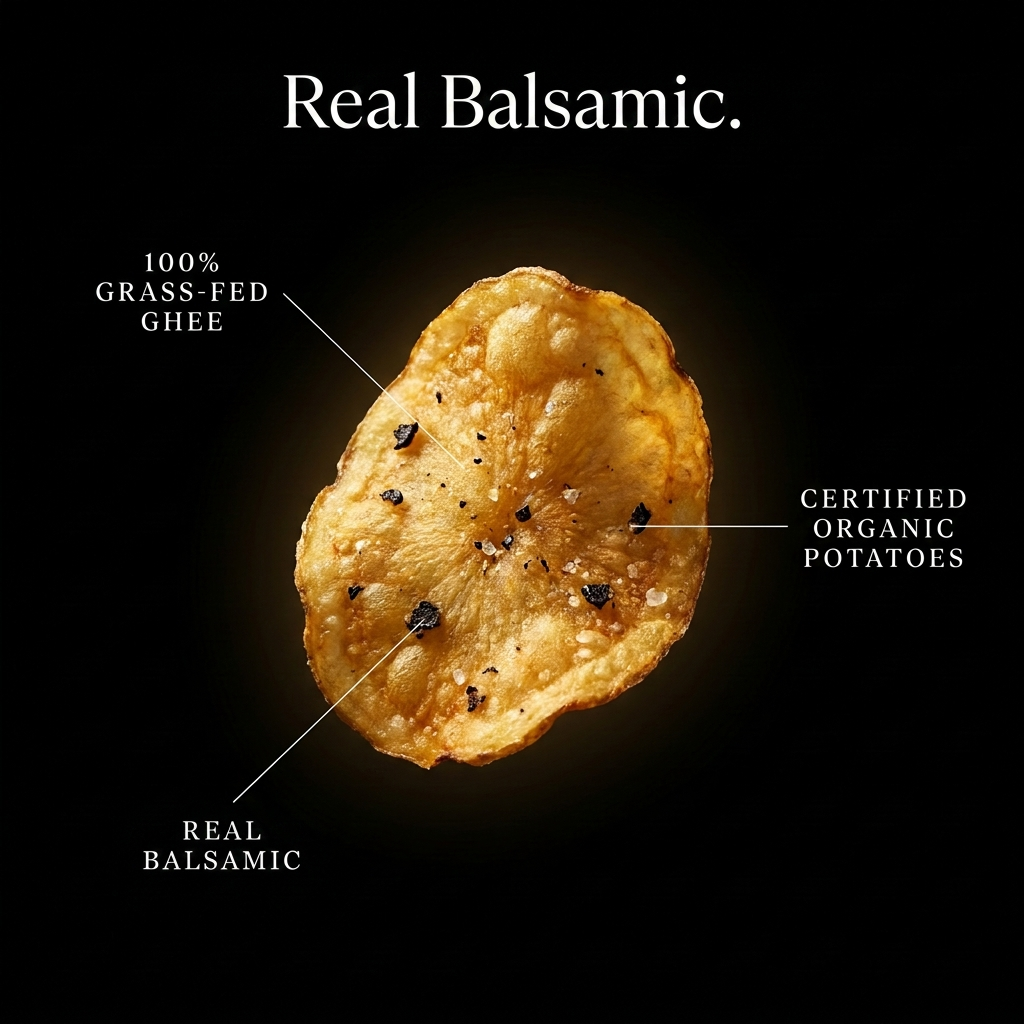 Real Balsamic — Ghips Sea Salt & Balsamic chip with grass-fed ghee, certified organic potatoes and real balsamic callouts